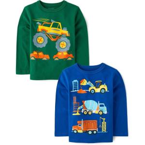 The Children’s Place,Baby Boys,and Toddler Assorted Everyday Long Sleeve Graphic T-Shirts(Construction Trucks/Monster Truck)