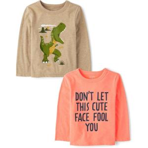 The Children’s Place,Baby Boys,and Toddler Assorted Everyday Long Sleeve Graphic T-Shirts(Cute Fool You/Dino)