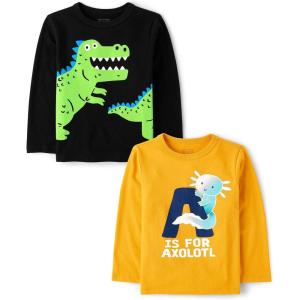 The Children’s Place,Baby Boys,and Toddler Assorted Everyday Long Sleeve Graphic T-Shirts(Dino/Axolotl)
