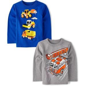 The Children’s Place,Baby Boys,and Toddler Assorted Everyday Long Sleeve Graphic T-Shirts(Fire Truck/Construction Vehicles)