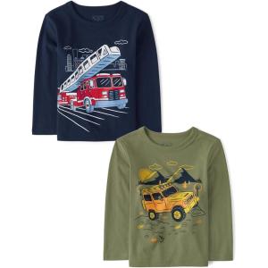 The Children’s Place,Baby Boys,and Toddler Assorted Everyday Long Sleeve Graphic T-Shirts(Firetruck/Truck)
