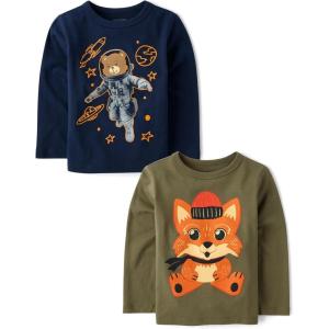 The Children’s Place,Baby Boys,and Toddler Assorted Everyday Long Sleeve Graphic T-Shirts(Fox Beanie/Astronaut Bear)