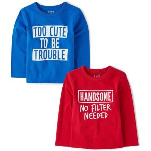 The Children’s Place,Baby Boys,and Toddler Assorted Everyday Long Sleeve Graphic T-Shirts(Handsome/Too Cute)