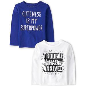 The Children’s Place,Baby Boys,and Toddler Assorted Everyday Long Sleeve Graphic T-Shirts(Trouble Arrived/Cuteness Superpower)