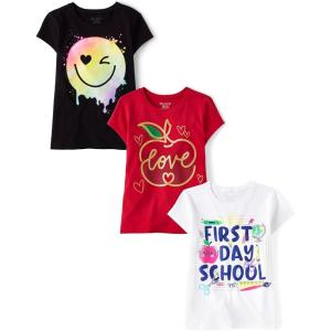 The Children’s Place,Girls,School,Learning Short Sleeve Graphic T-Shirts,3 Pack(Paint Face/Love/First Day of School)