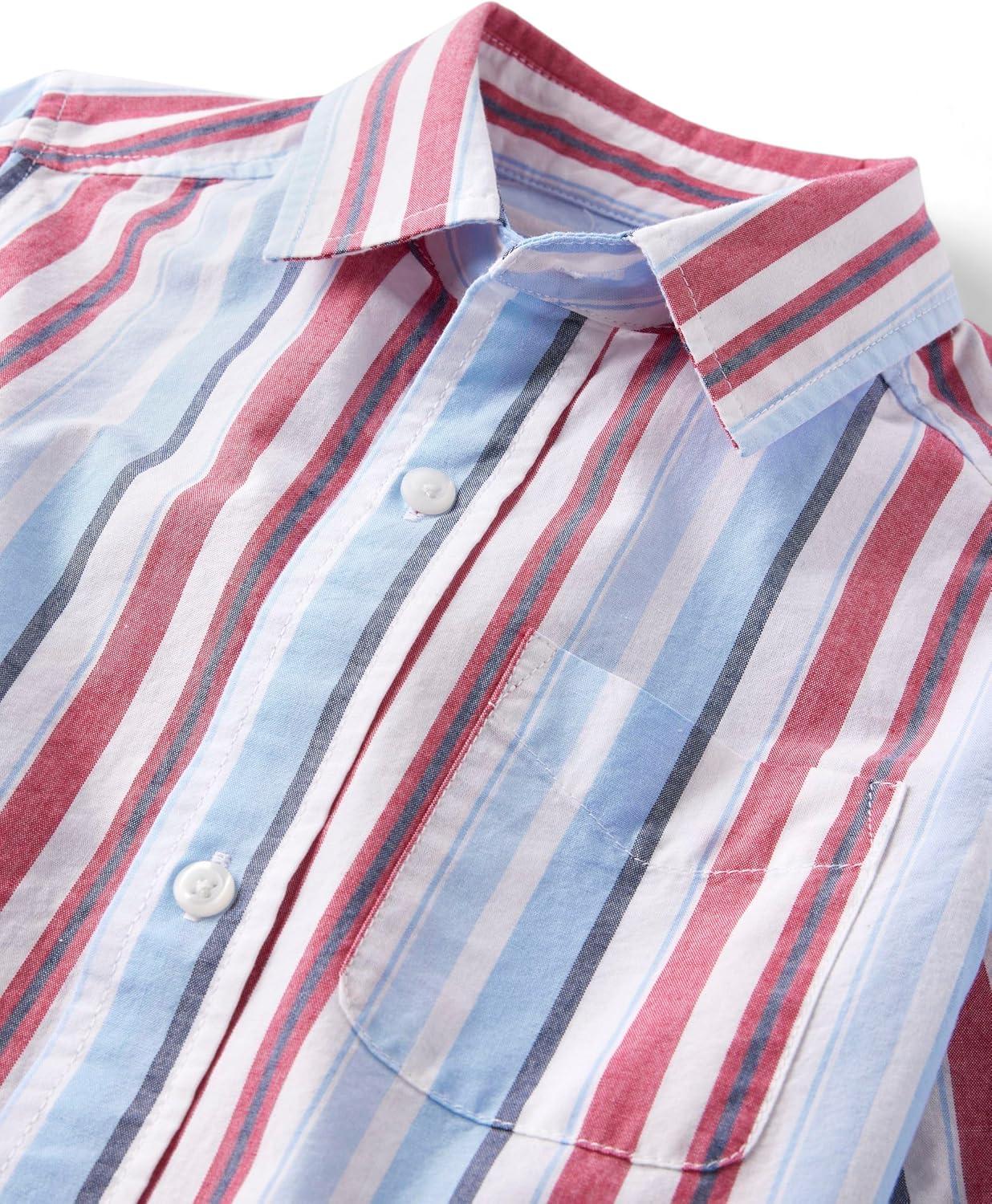 imageThe Childrens Place boys Short Sleeve Button Up ShirtRed White and Blue Stripe