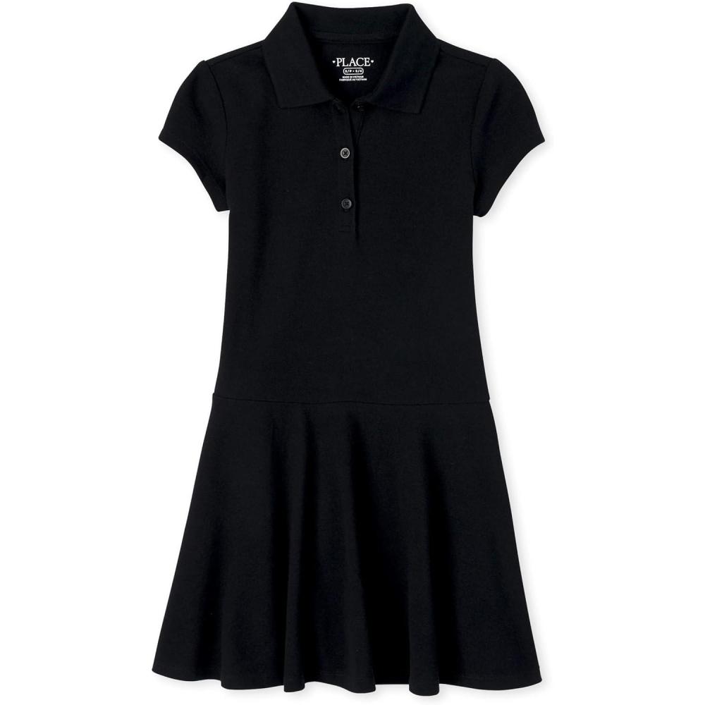 imageThe ChildrenS Place Girls Short Sleeve Picque Polo DressOnyx
