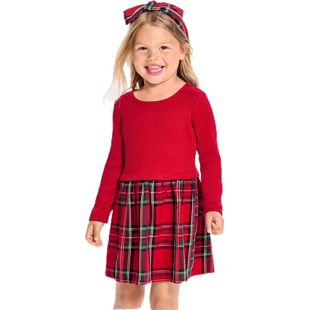 imageThe Childrens Place Baby Girls Plaid Flannel Woven Tiered DressClassic Red Plaid
