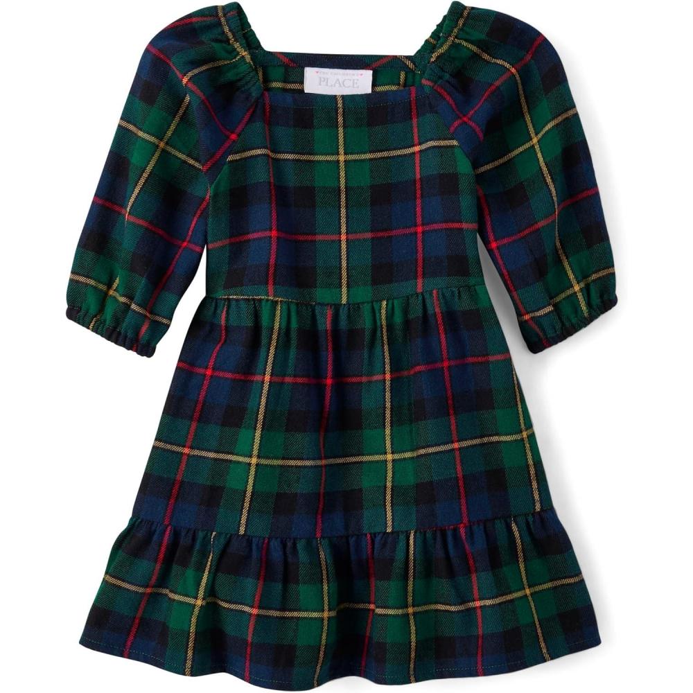 imageThe Childrens Place Baby Girls Plaid Flannel Woven Tiered DressGreen Plaid
