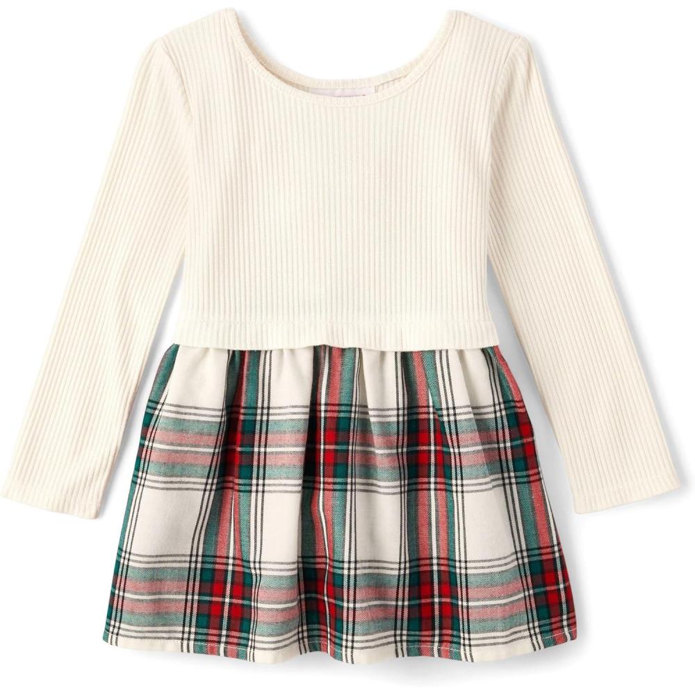imageThe Childrens Place Baby Girls Plaid Flannel Woven Tiered DressWhite Daisy Plaid