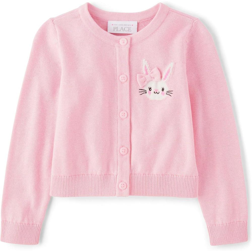 imageThe Childrens Place Baby Girls and Toddler Long Sleeve Knit Button Front CardiganPink Bunny