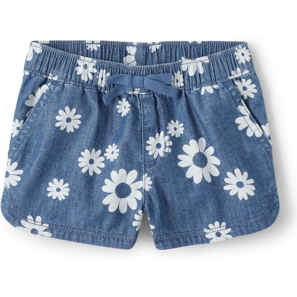 imageThe Childrens Place Baby Girls and Toddler Tie Front Denim Pull On ShortsDahlia Print Wash