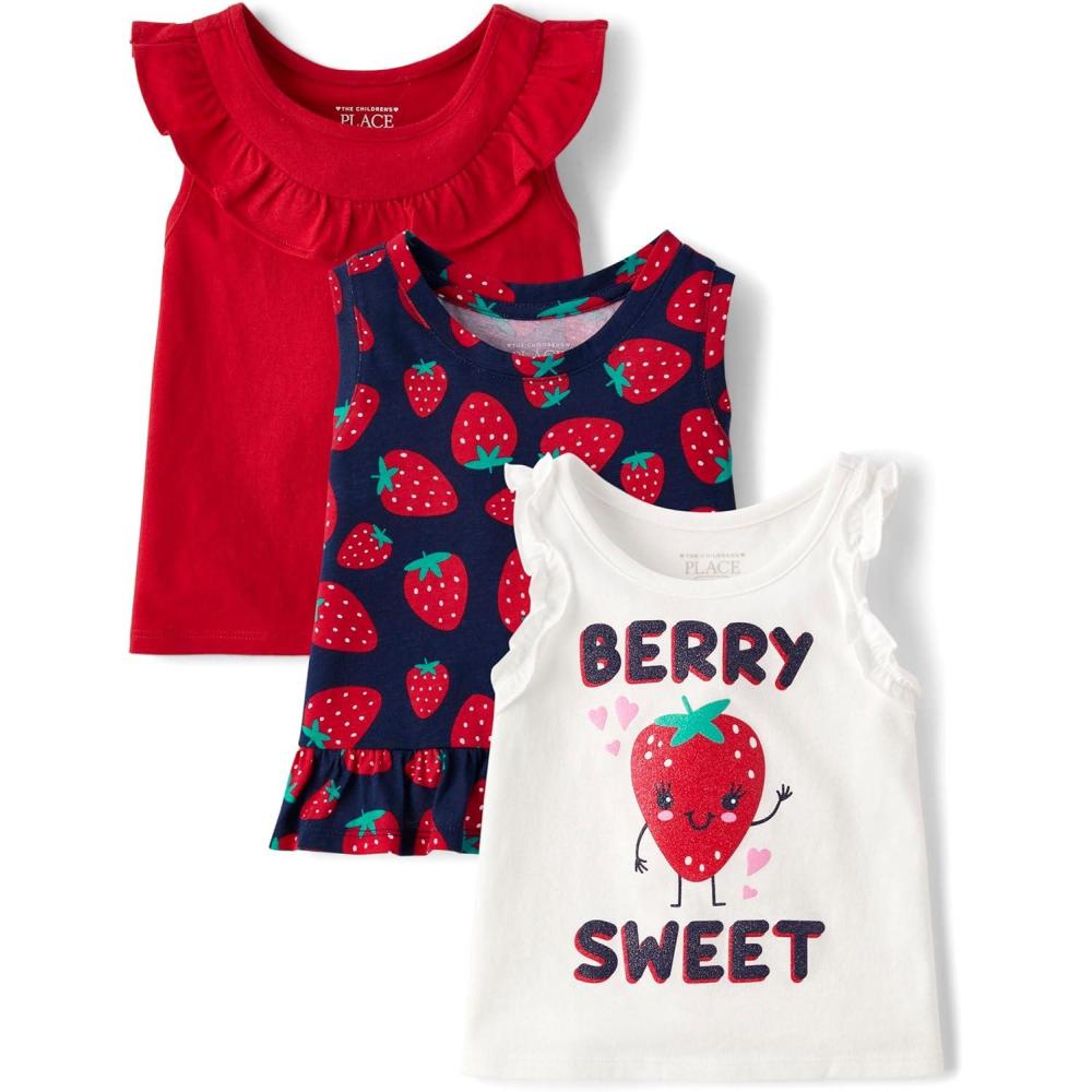 imageThe Childrens Place Baby Toddler Girls Everyday Tank TopsSweet Strawberry 3pack