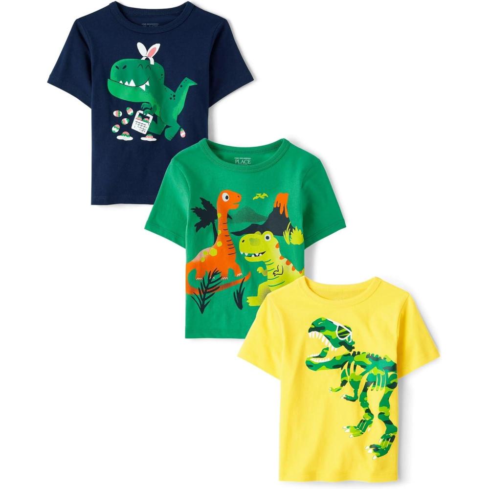 imageThe Childrens Place BabyBoys and Toddler DinoAnimalsSharks Short Sleeve Graphic TShirts3 PackVolcanoBunny DinoCamo Dinos