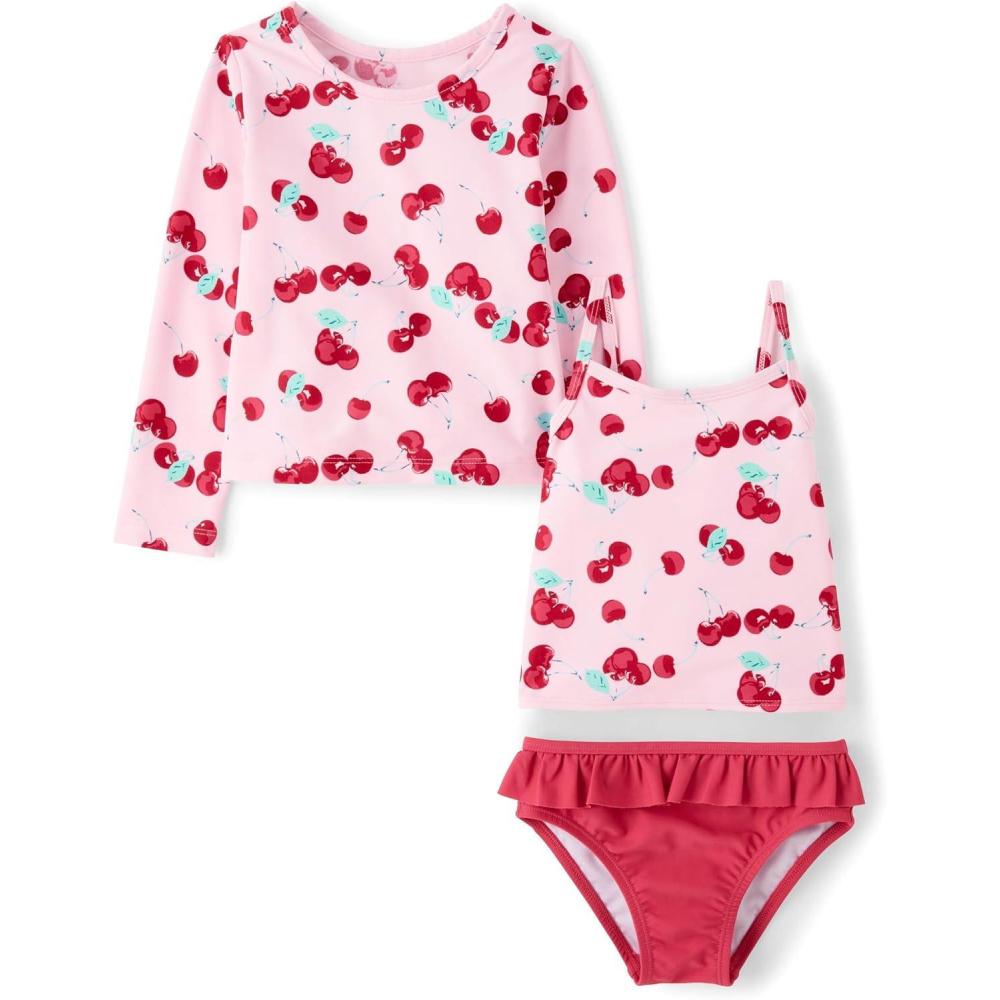 imageThe Childrens Place BabyGirls and Toddler Long Sleeve Rashguard and Tankini Swimsuit 3 Piece SetCherries