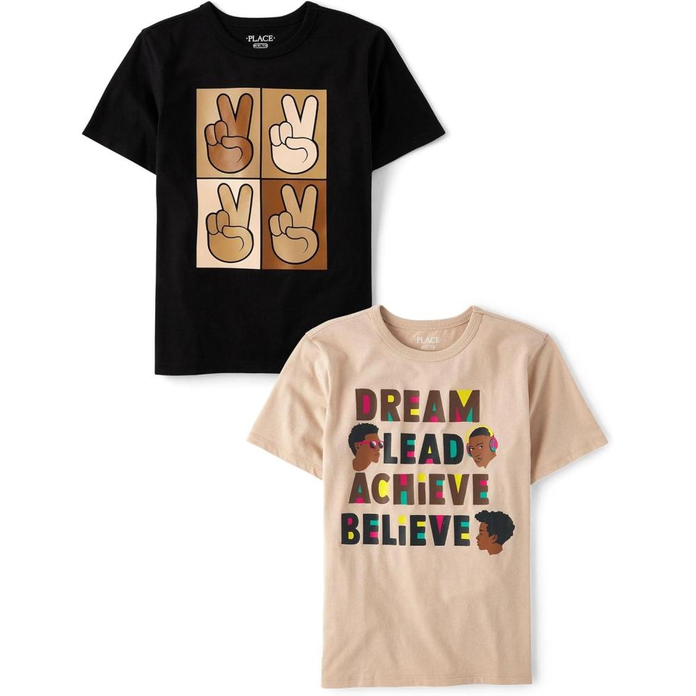 imageThe Childrens Place Boys All HolidaysBirthdays Short Sleeve Graphic TShirts2 PackPeace SignDream Lead Achieve Believe