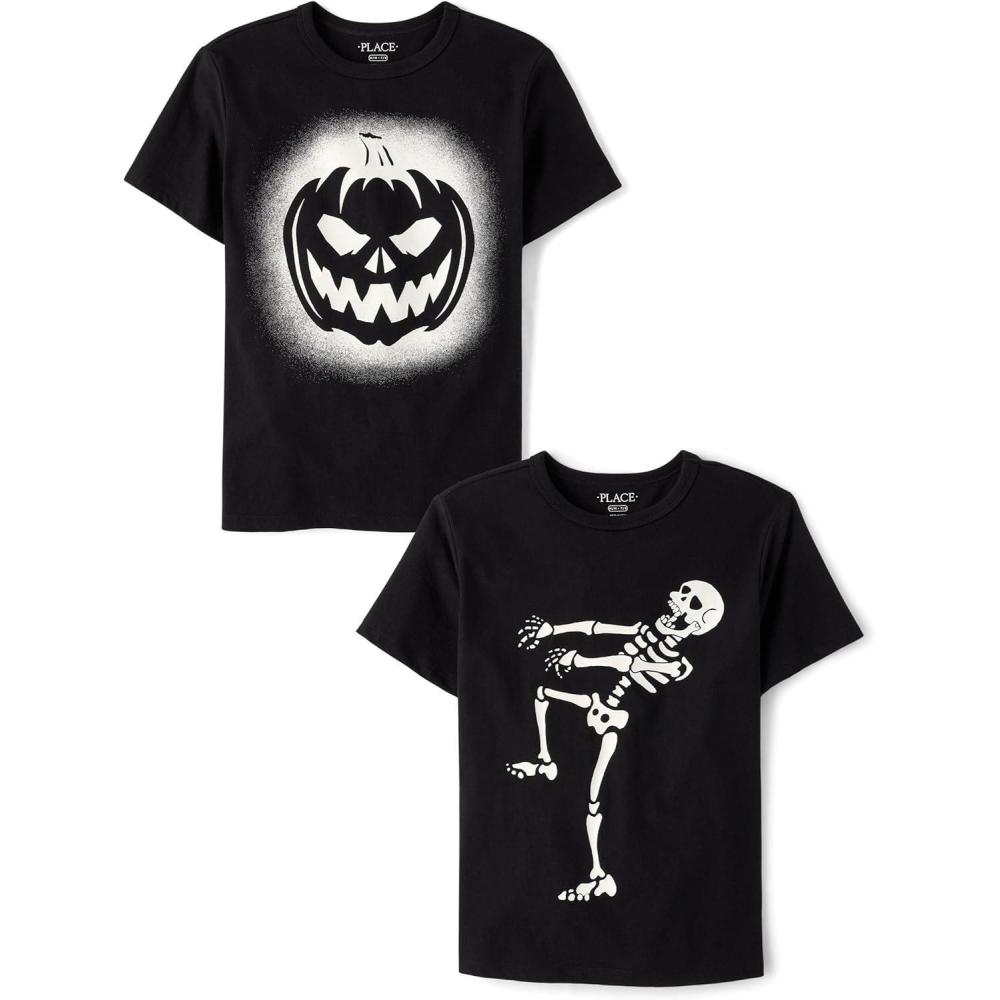 imageThe Childrens Place Boys All HolidaysBirthdays Short Sleeve Graphic TShirts2 PackPumpkinSkeleton