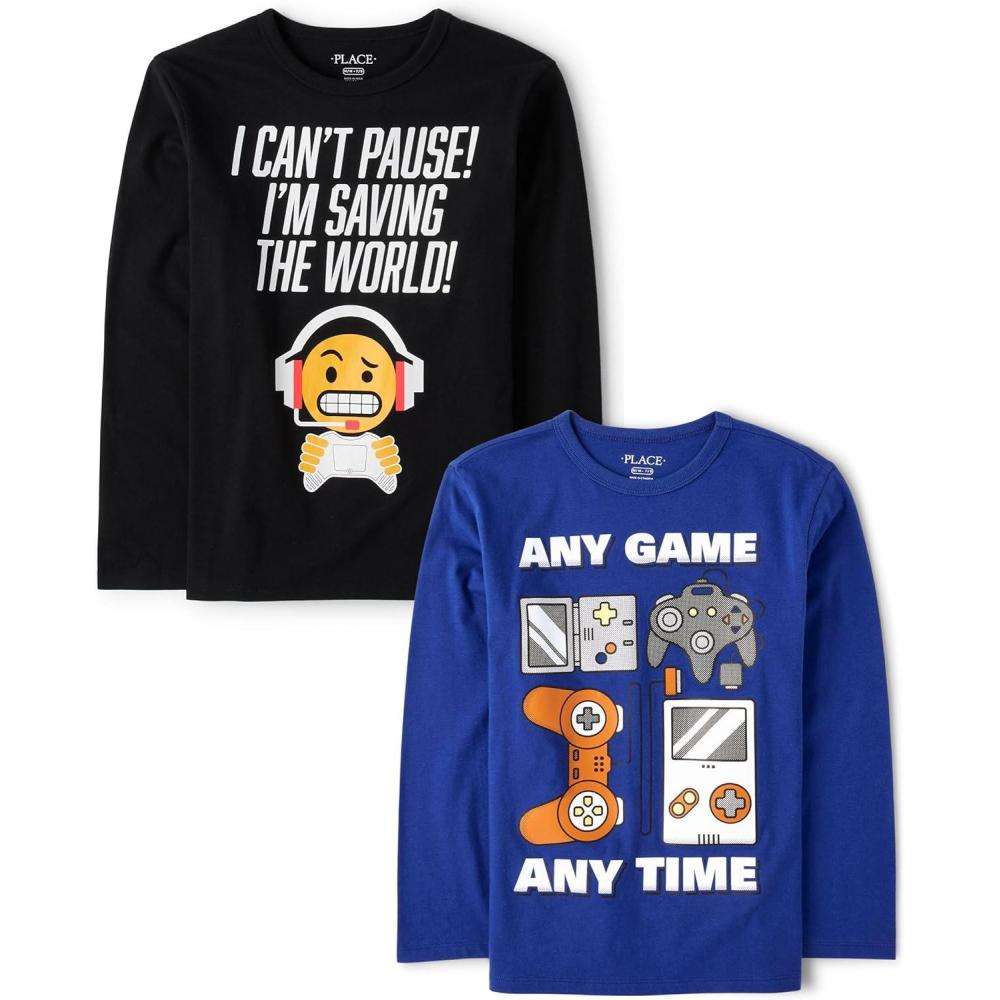 imageThe Childrens Place Boys GamerCarsSports Long Sleeve Graphic TShirts2 PackCant PauseAny Game