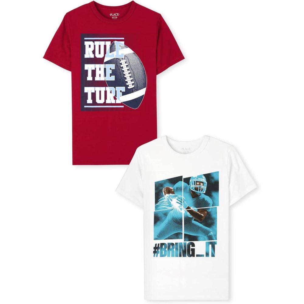imageThe Childrens Place Boys GamerSportsCars Short Sleeve Graphic TShirts2 PackRule the TurfBring It