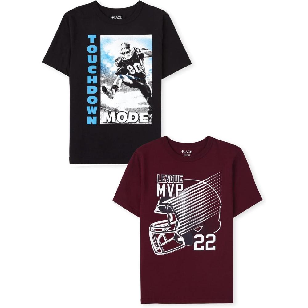 imageThe Childrens Place Boys GamerSportsCars Short Sleeve Graphic TShirts2 PackTouchdown ModeMvp 2pack