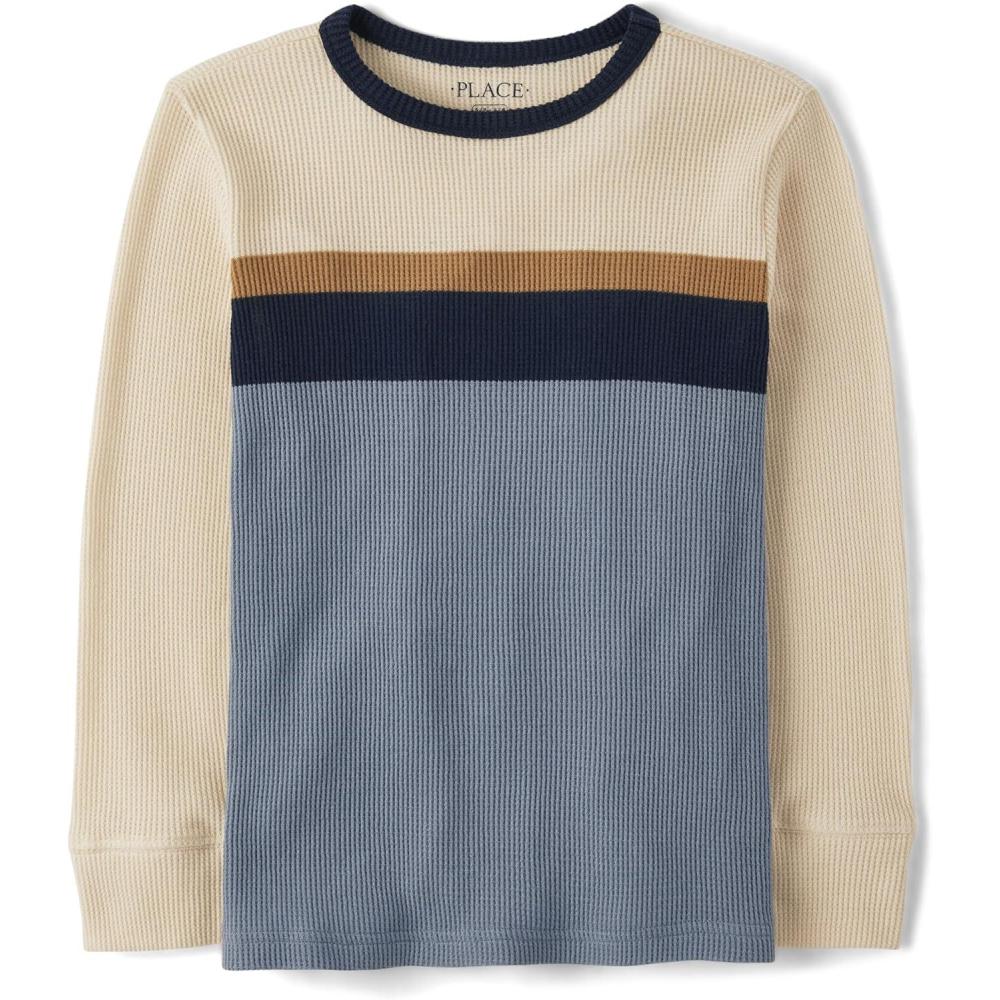imageThe Childrens Place Boys Long Sleeve Everyday Casual Knit ShirtBrook Stripewaffle