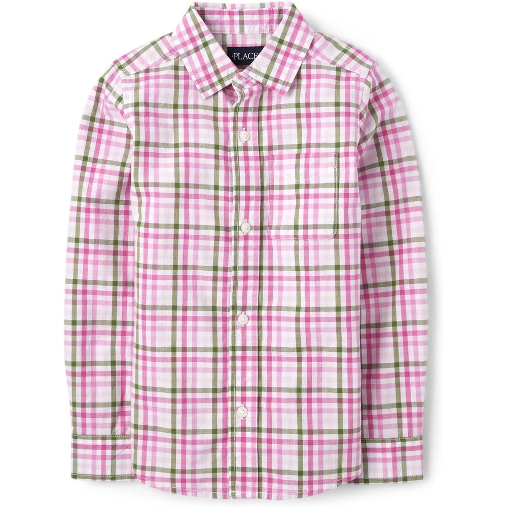 imageThe Childrens Place Boys Long Sleeve Poplin Button Down ShirtButton Down ShirtCaddy Pink