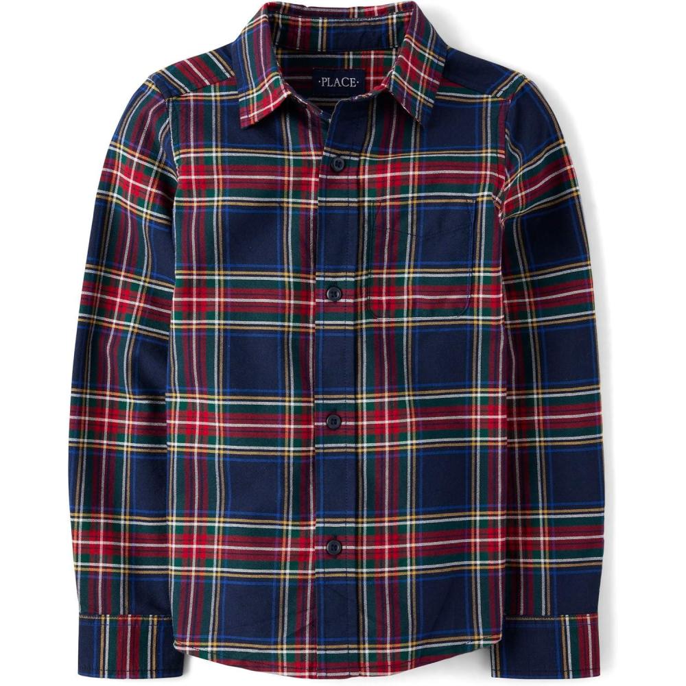 imageThe Childrens Place Boys Long Sleeve Poplin Button Down ShirtButton Down ShirtTidal Plaid