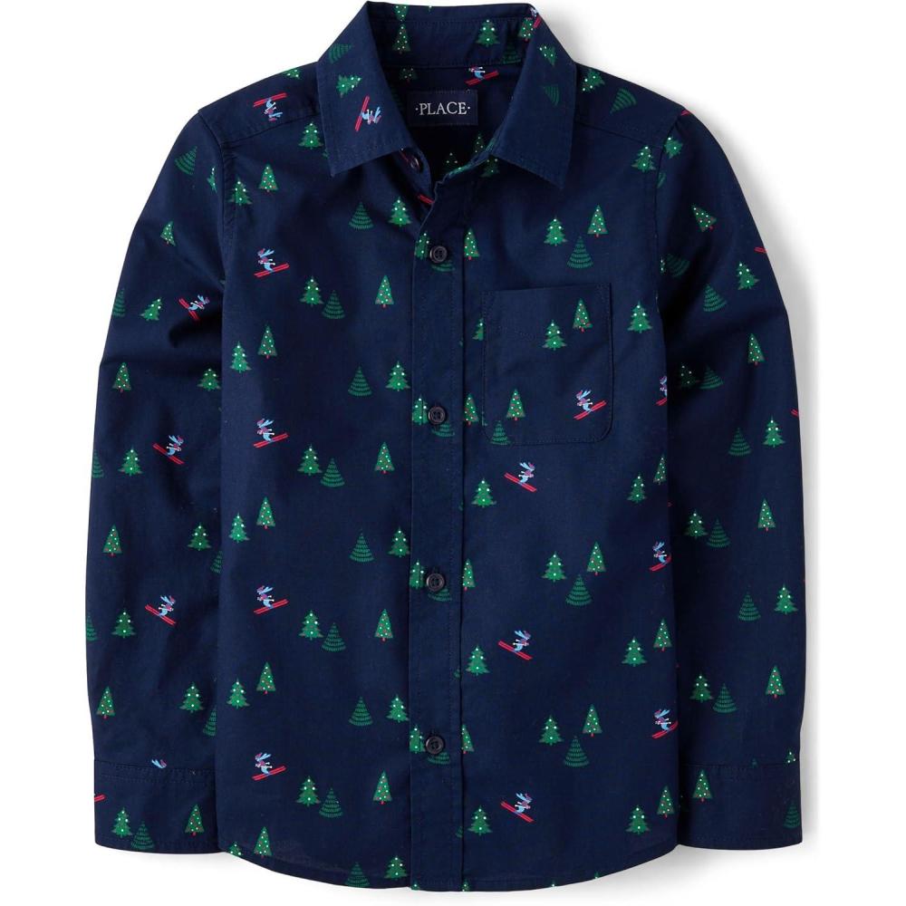 imageThe Childrens Place Boys Long Sleeve Poplin Button Down ShirtButton Down ShirtTidal Trees
