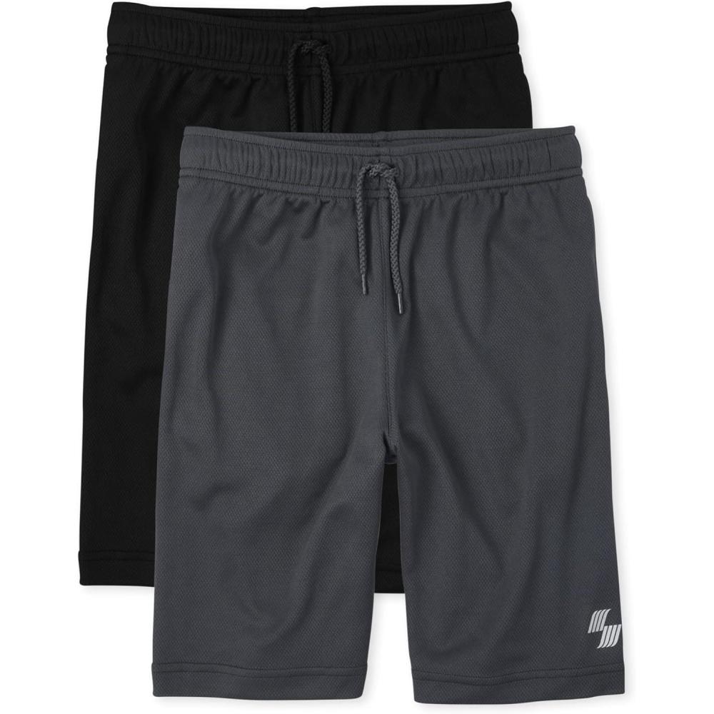 imageThe Childrens Place Boys Performance Basketball ShortsBlackCharcoal 2 Pack