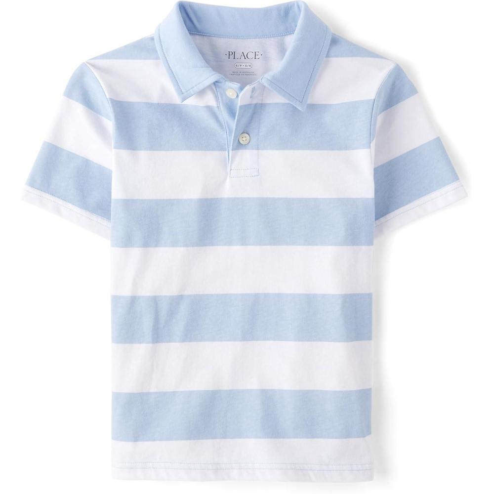 imageThe Childrens Place Boys Uniform Short Sleeve Pique PoloBlue Rugby Stripe