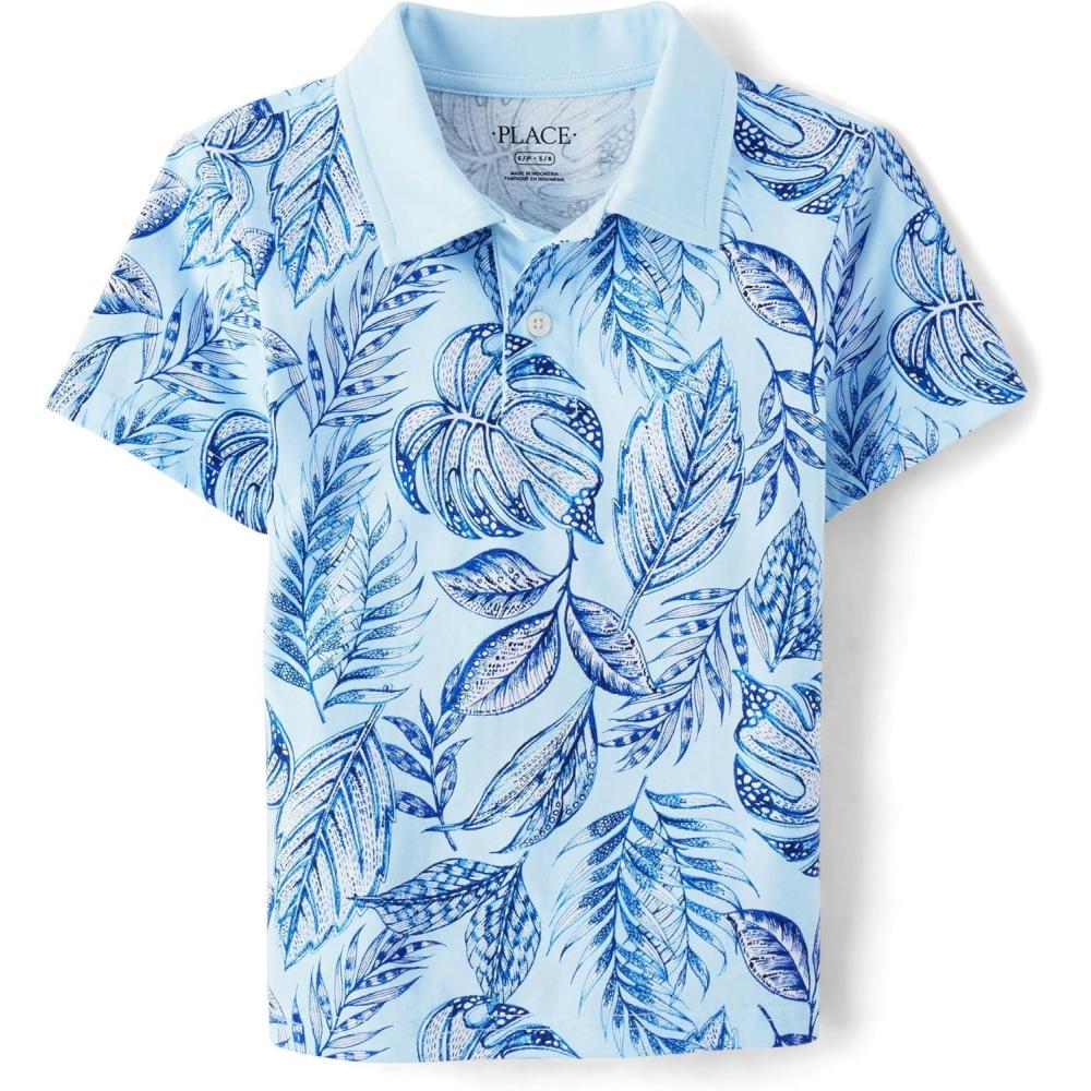 imageThe Childrens Place Boys Uniform Short Sleeve Pique PoloClear Sky
