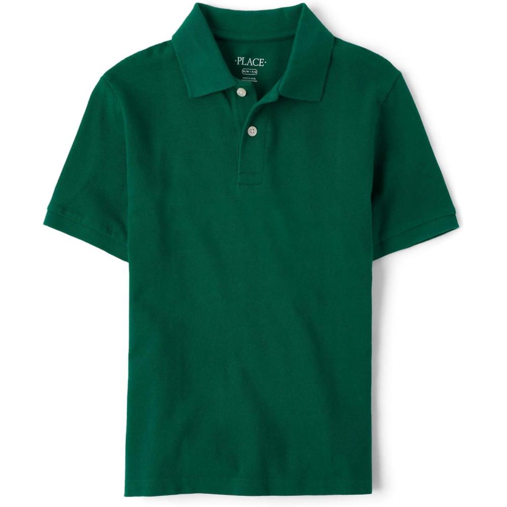 imageThe Childrens Place Boys Uniform Short Sleeve Pique PoloSpruce Shade