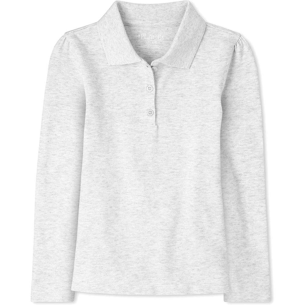 imageThe Childrens Place Girls Long Sleeve Pique PoloLunar Gray Single