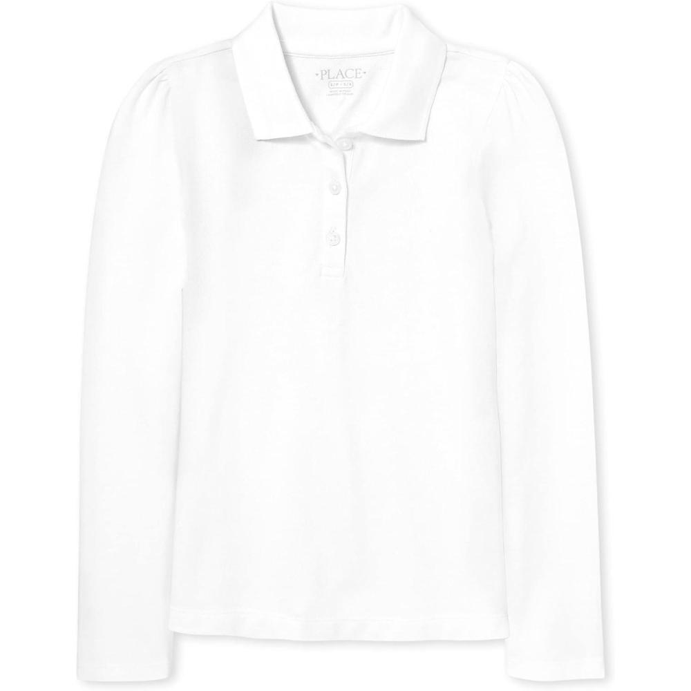 imageThe Childrens Place Girls Long Sleeve Pique PoloWhite Single