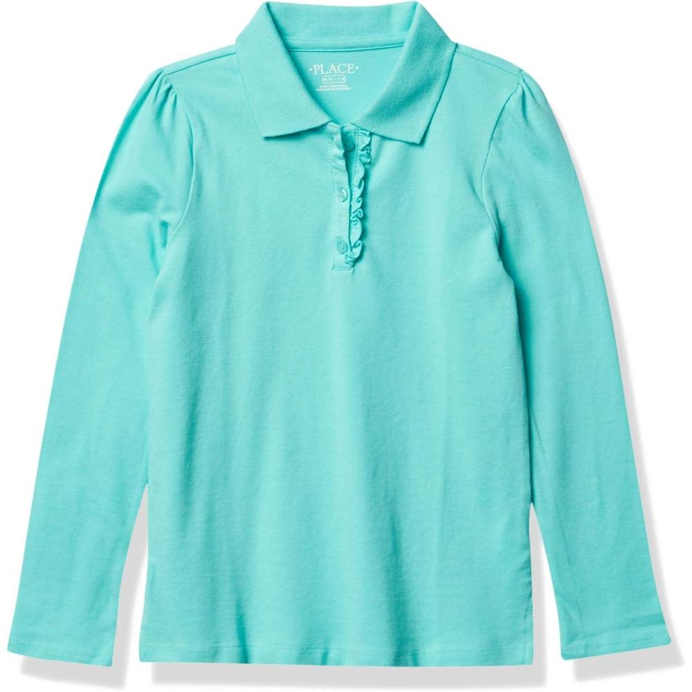 imageThe Childrens Place Girls Long Sleeve Ruffle Pique PoloSeafrost