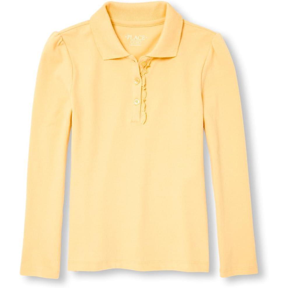 imageThe Childrens Place Girls Long Sleeve Ruffle Pique PoloSun Single
