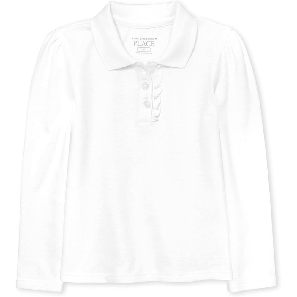 imageThe Childrens Place Girls Long Sleeve Ruffle Pique PoloWhite