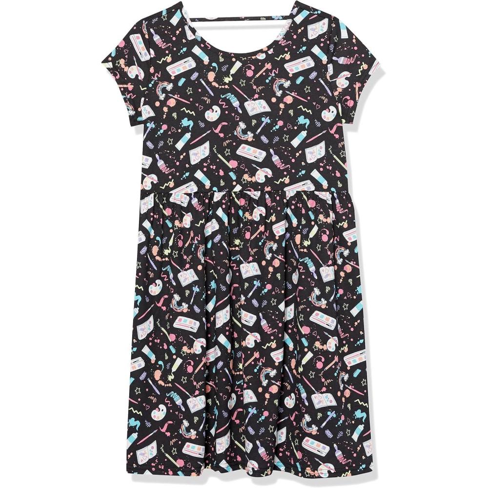 imageThe Childrens Place Girls Plaid Stretch Jacquard Short Sleeve DressArtist Pattern