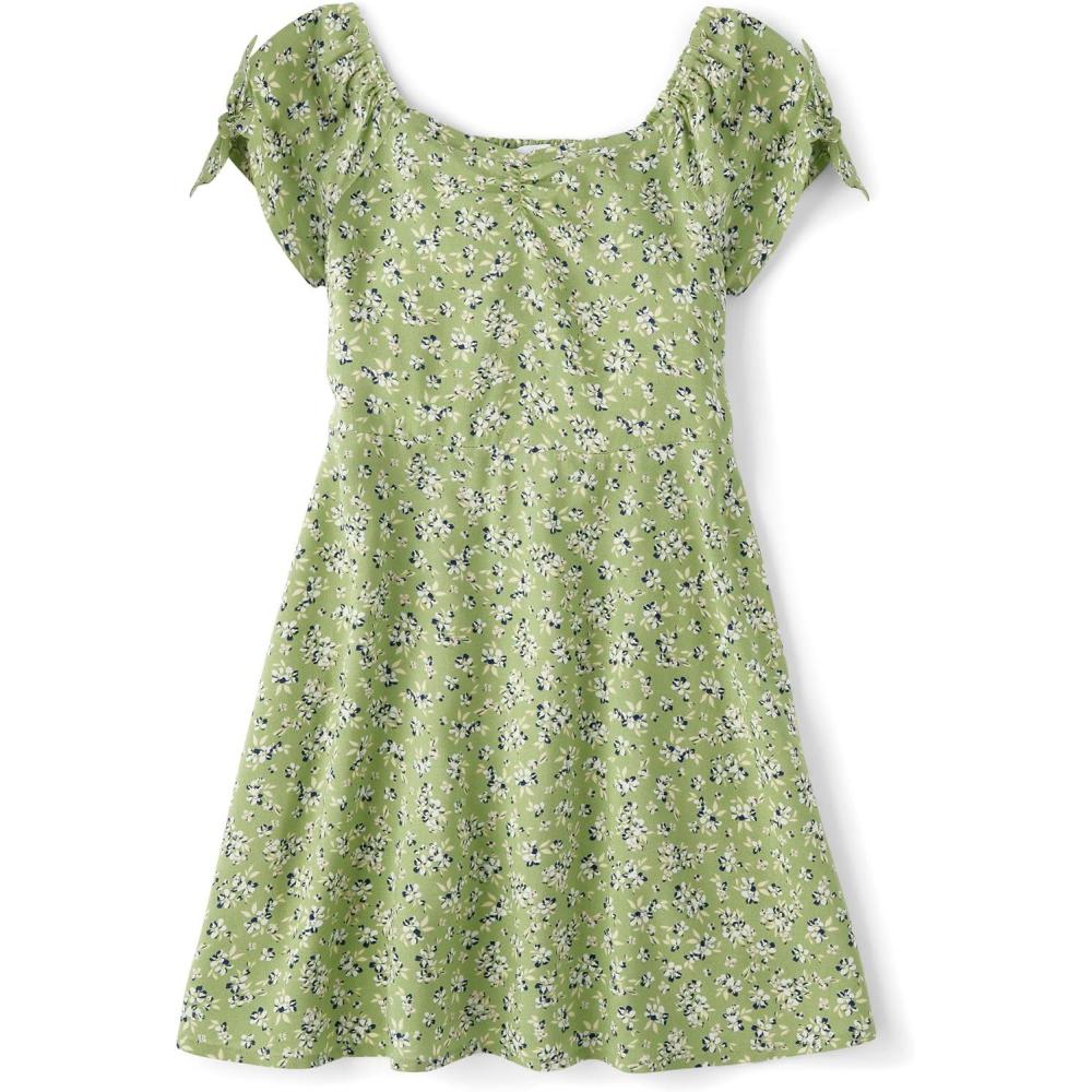 imageThe Childrens Place Girls Plaid Stretch Jacquard Short Sleeve DressLt Cactus Floral