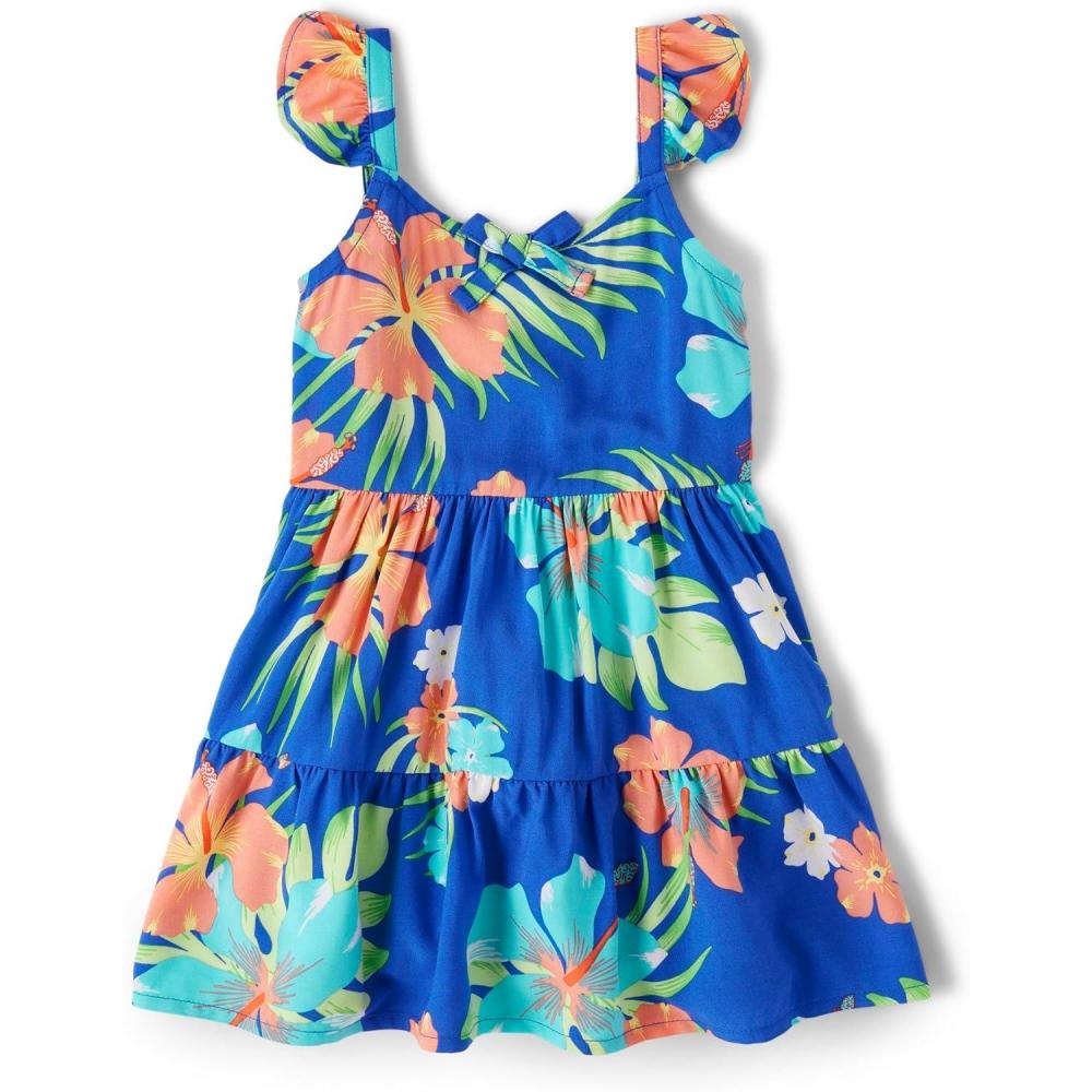 imageThe Childrens Place Girls and Toddler Short Sleeve Fashion DressCool Cobalt Tropical