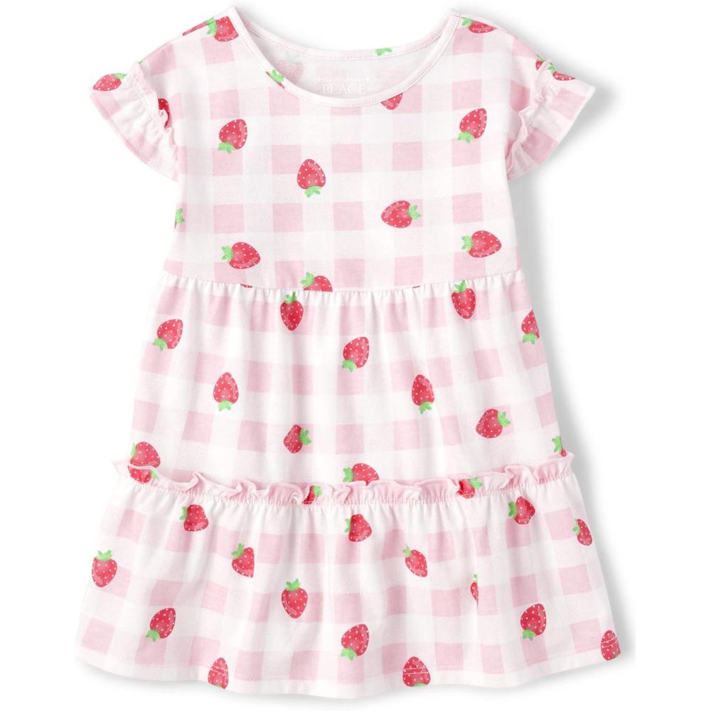 imageThe Childrens Place Girls and Toddler Short Sleeve Fashion DressStrawberry Gingham