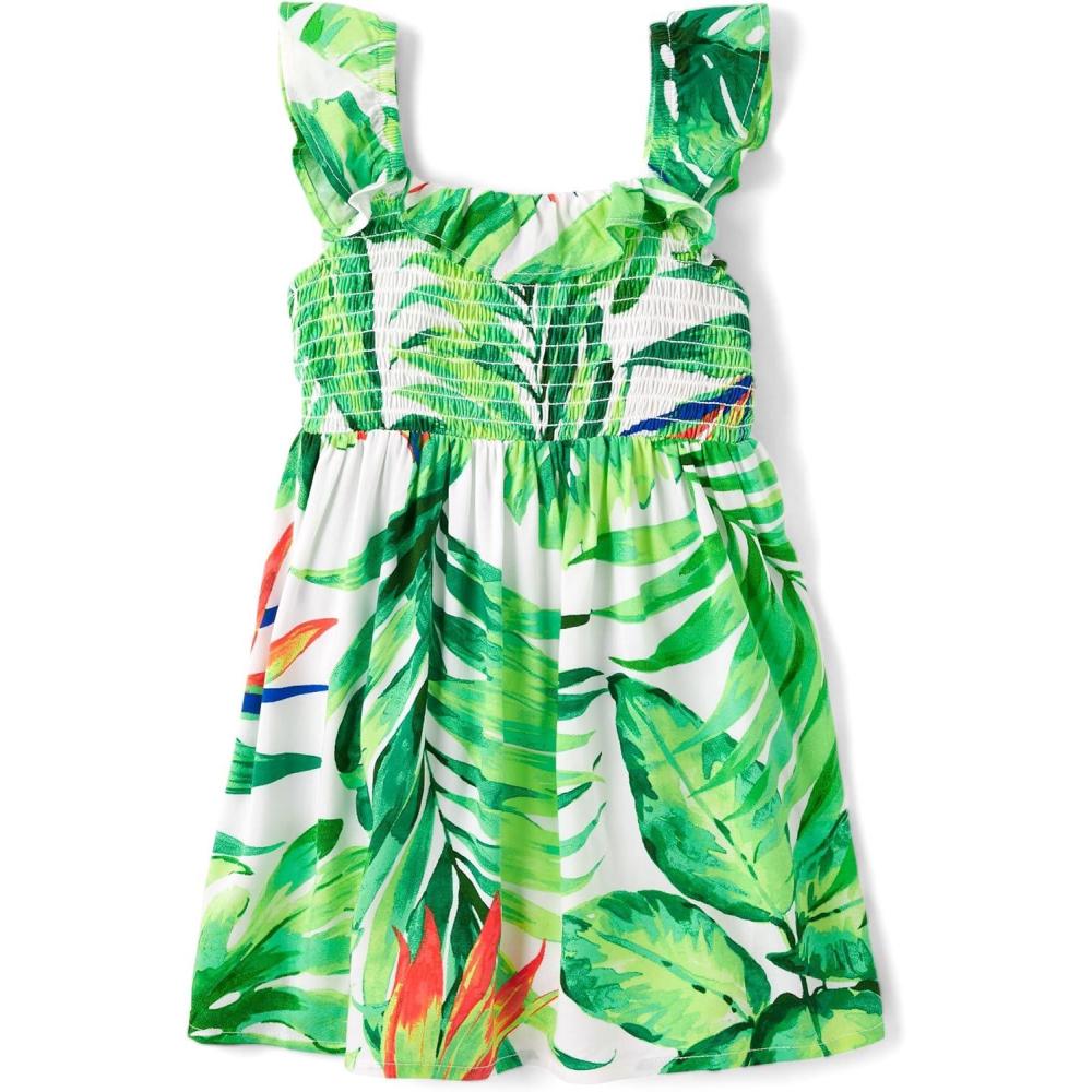 imageThe Childrens Place Girls and Toddler Short Sleeve Fashion DressTropical Renew Blue