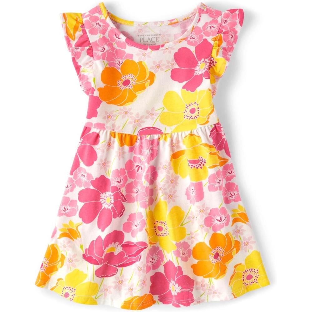 imageThe Childrens Place Girls and Toddler Short Sleeve Fashion DressYellow Floral