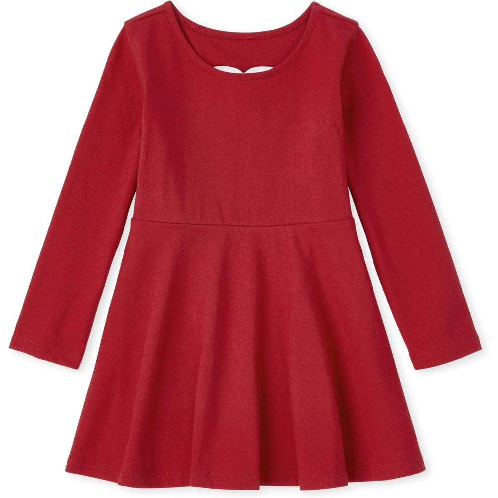 imageThe Childrens Place Girls and Toddler Skater Dress Long SleeveClassic Red