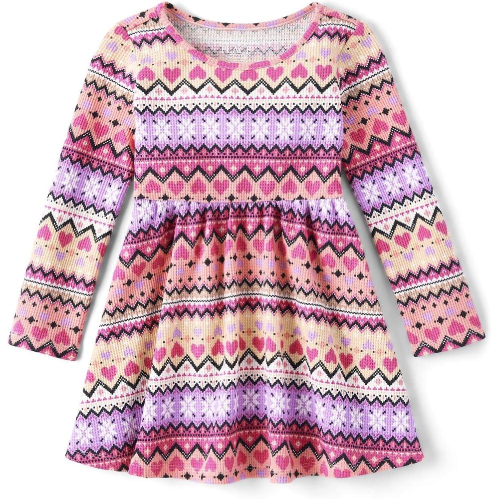 imageThe Childrens Place Girls and Toddler Skater Dress Long SleevePink Glow