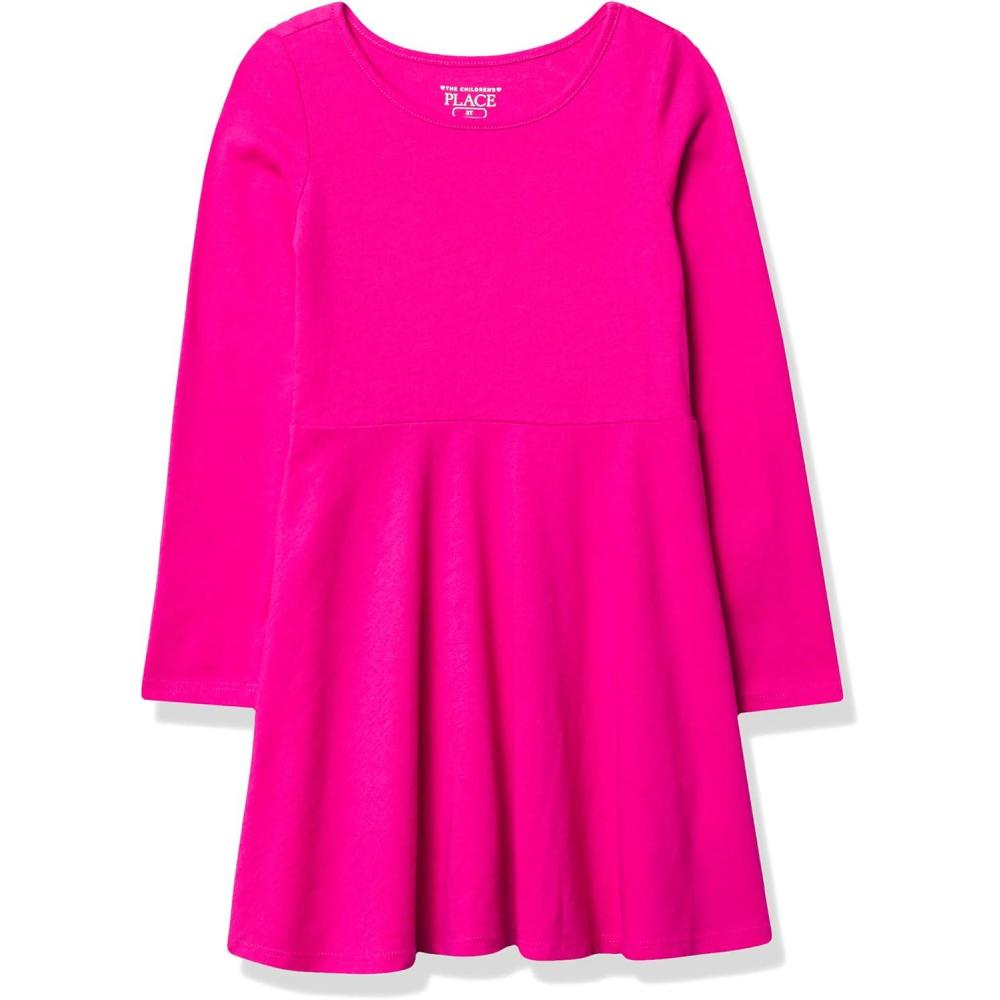 imageThe Childrens Place Girls and Toddler Solid Long Sleeve Skater DressAurora Pink Single
