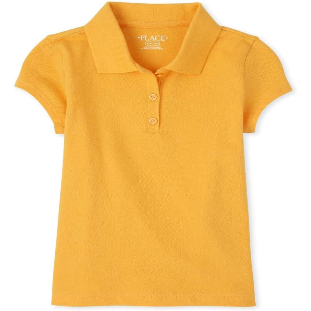 imageThe Childrens Place babygirls And Toddler Short Sleeve Ruffle Pique PoloYellow Pencil