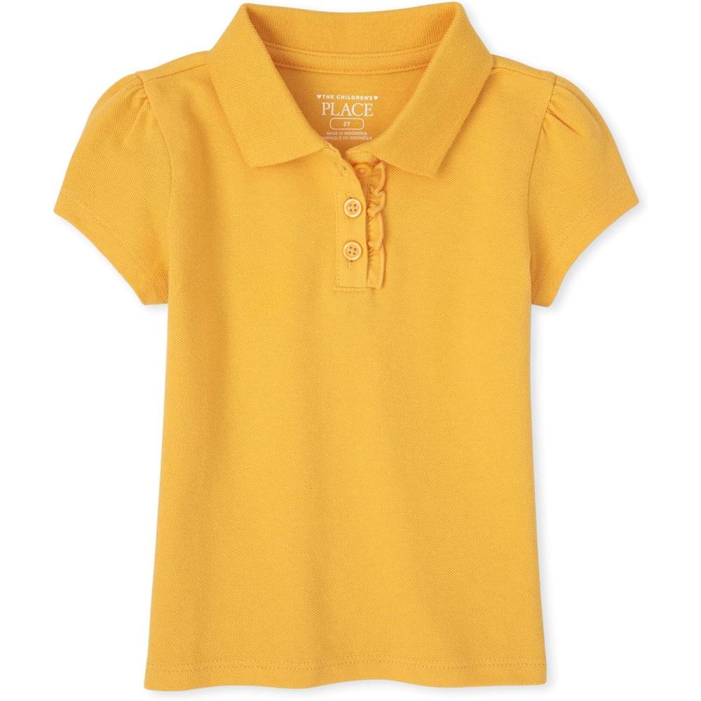 imageThe Childrens Place babygirls And Toddler Short Sleeve Ruffle Pique PoloYellow Pencil Single