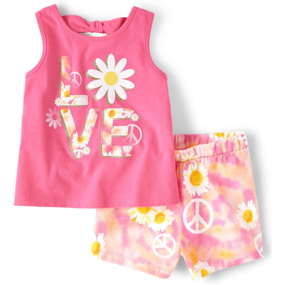 imageThe Childrens Place babygirls And Toddler Sleeveless Tank Top and Shorts 2piece SetPink Love Set