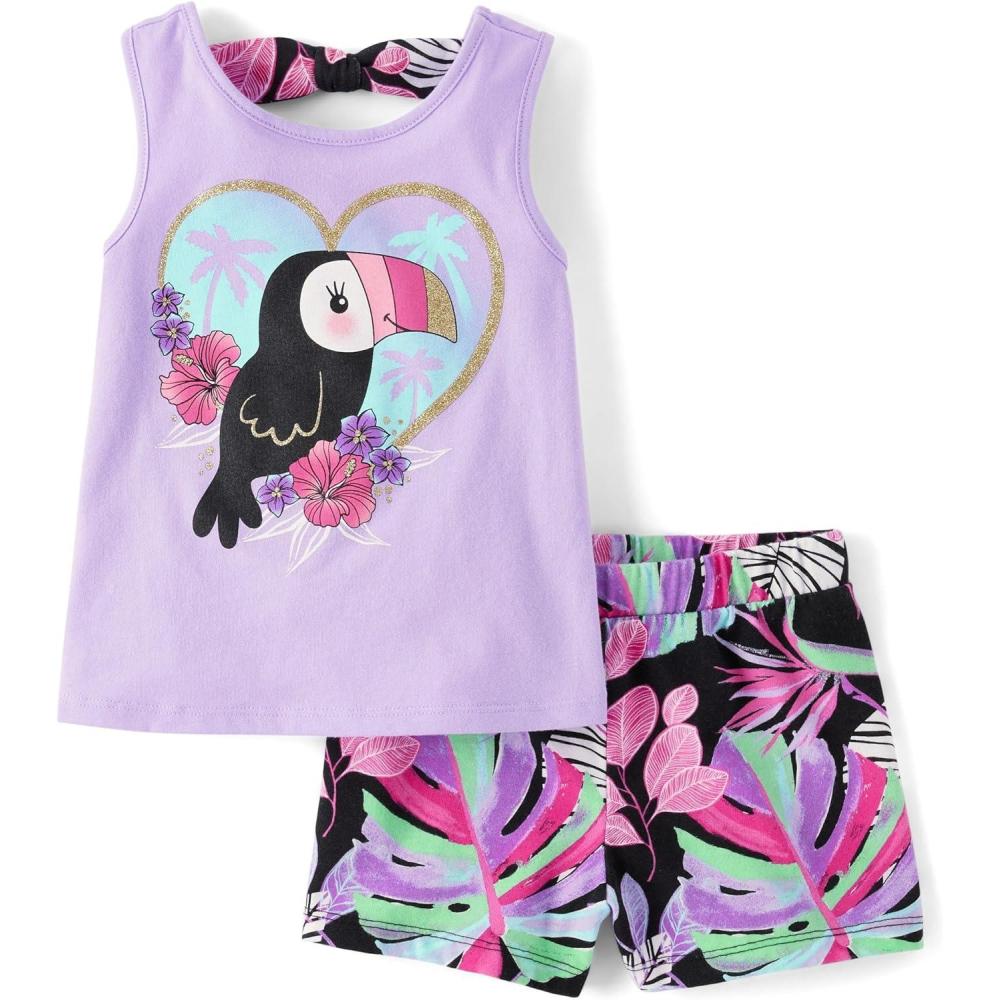 imageThe Childrens Place babygirls And Toddler Tank Top and Shorts 2 Piece Outfit SetPurple Tucan